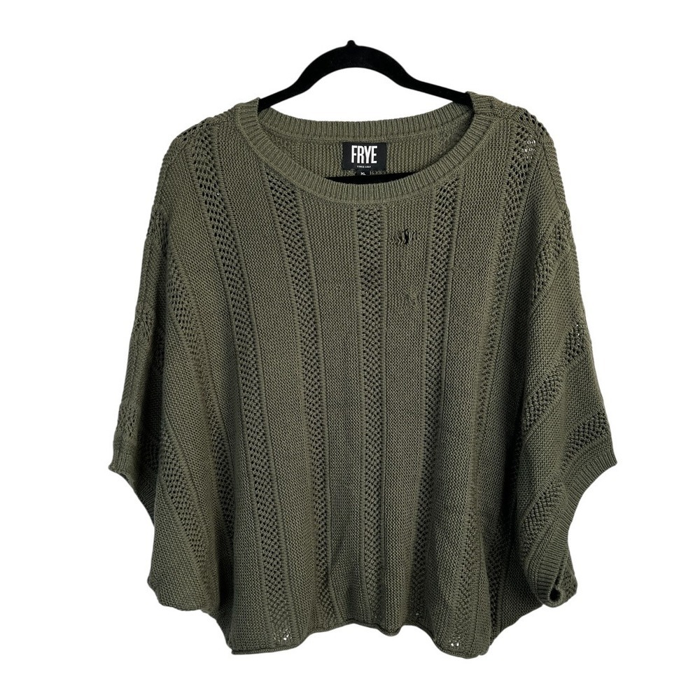 Frye Women's XL Olive Green Pointelle Knit Dolman Sleeve Crew Neck Sweater